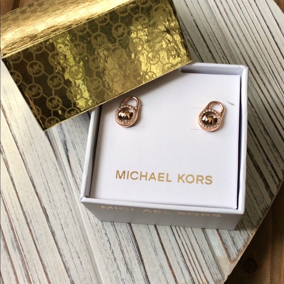 Authentic Michael Kors Pave Paddle Lock Earrings - Picture 2 of 3